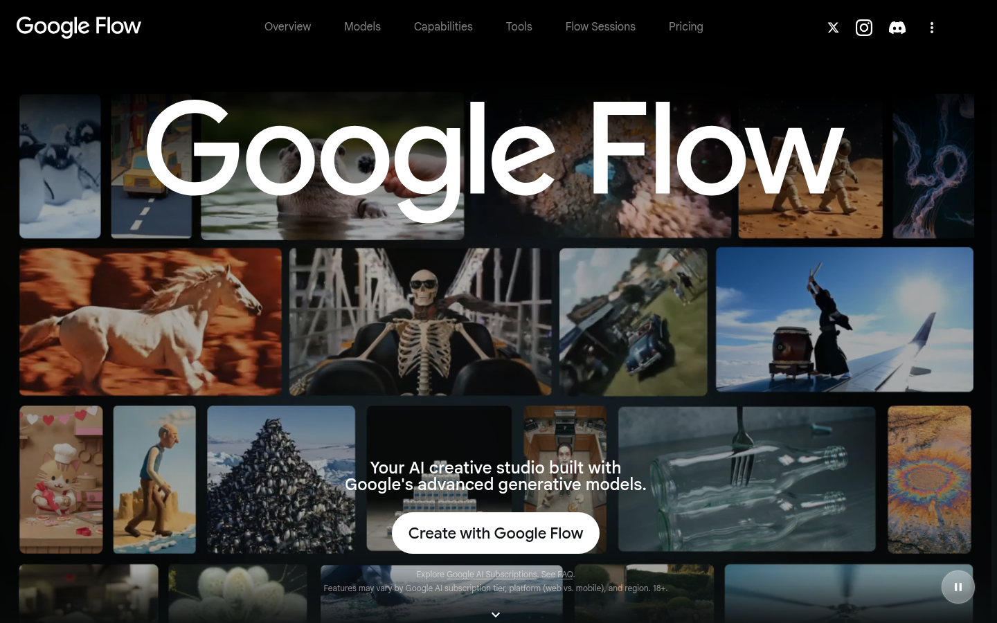 صفحة Google Flow الرسمية لإنشاء الفيديو بالذكاء الاصطناعي ونماذج Veo